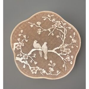 Vintage Faux Dynasty Ivory, Trinket, Jewelry Box Birds Floral Made in Taiwan